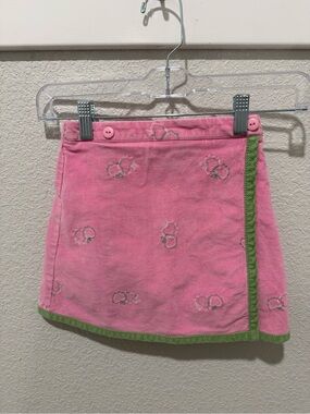 Hartstrings Pink Embroidered A-Line Skort with Green Trim Girls